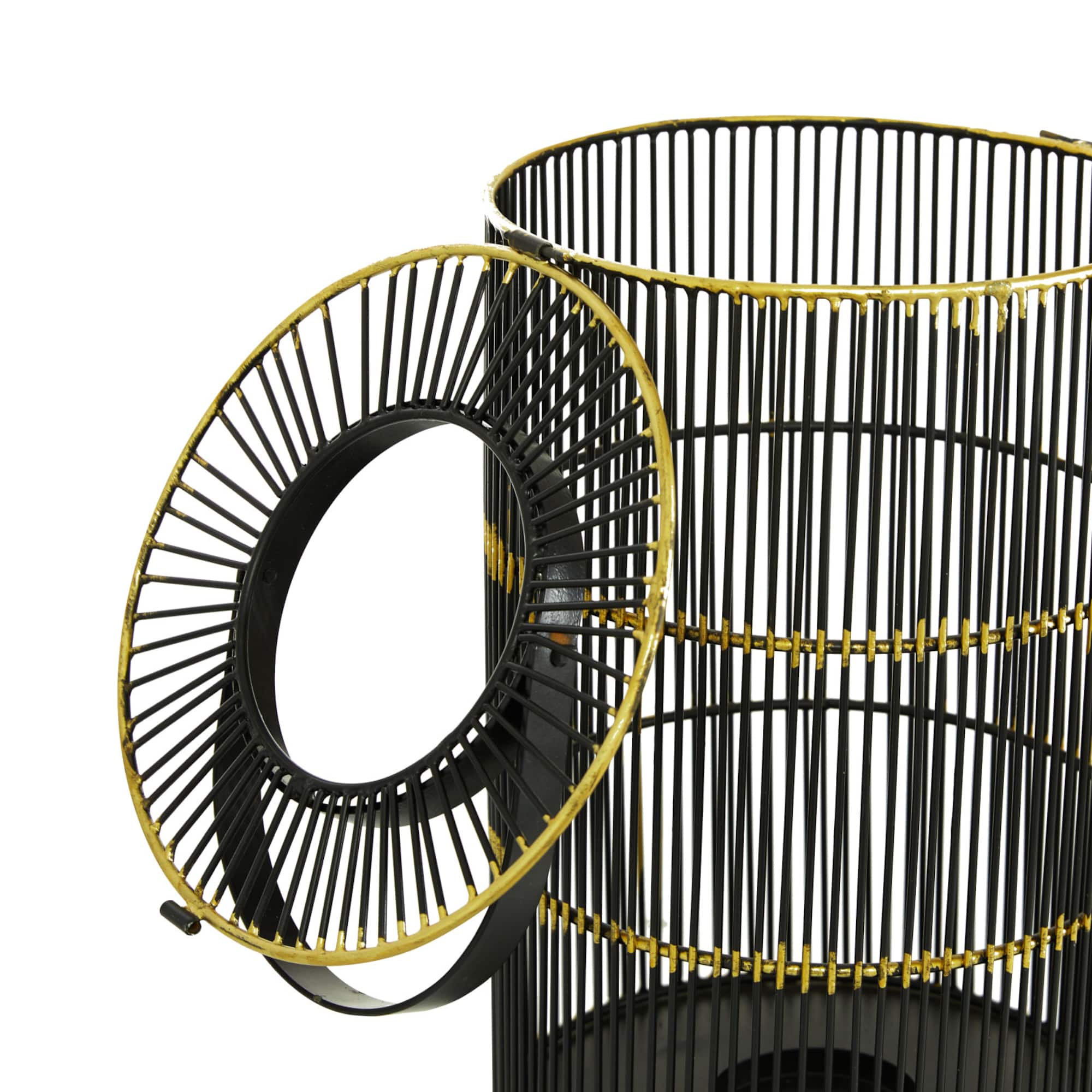 Set of 2" Black Metal Contemporary Lantern, 11", 16"